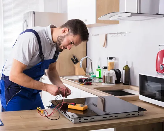 Skilled appliance repair technicians fixing home appliances.